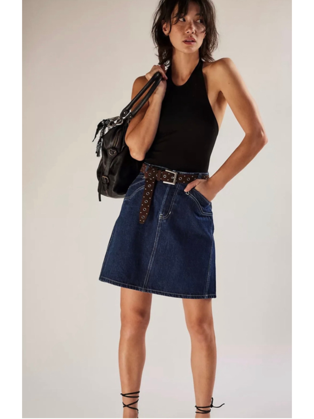 NWT We The Free Suzy Denim Deep Blue Crush Midi Skirt SZ 25